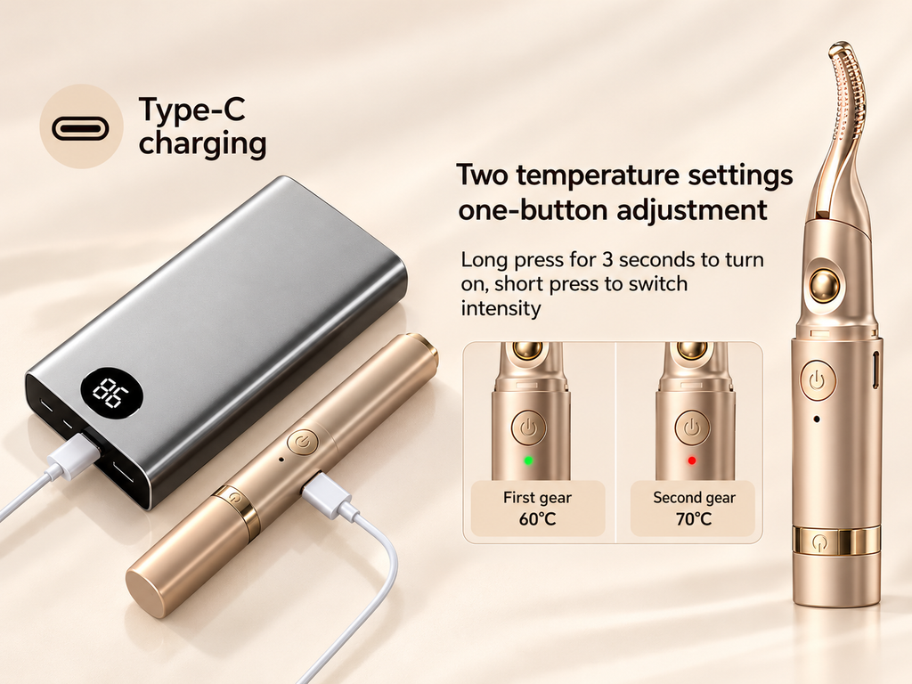 2 in 1 Electric Heating Eyelash Curler with Eyebrow Trimmer